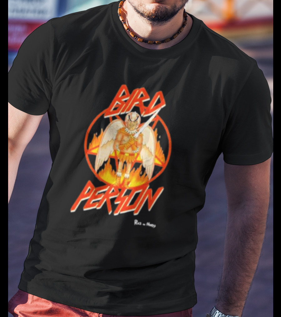 Bird Person Rick And Morty Winged Character Flame Background T-Shirt