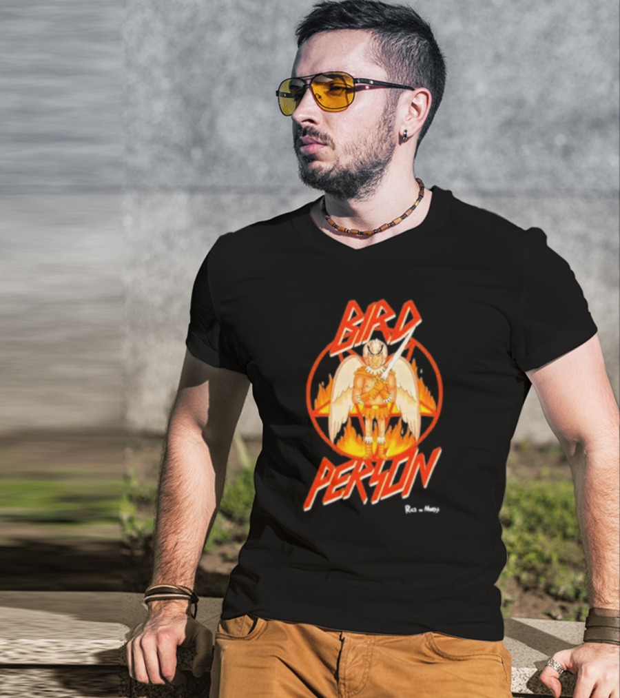 Bird Person Rick And Morty Winged Character Flame Background T-Shirt