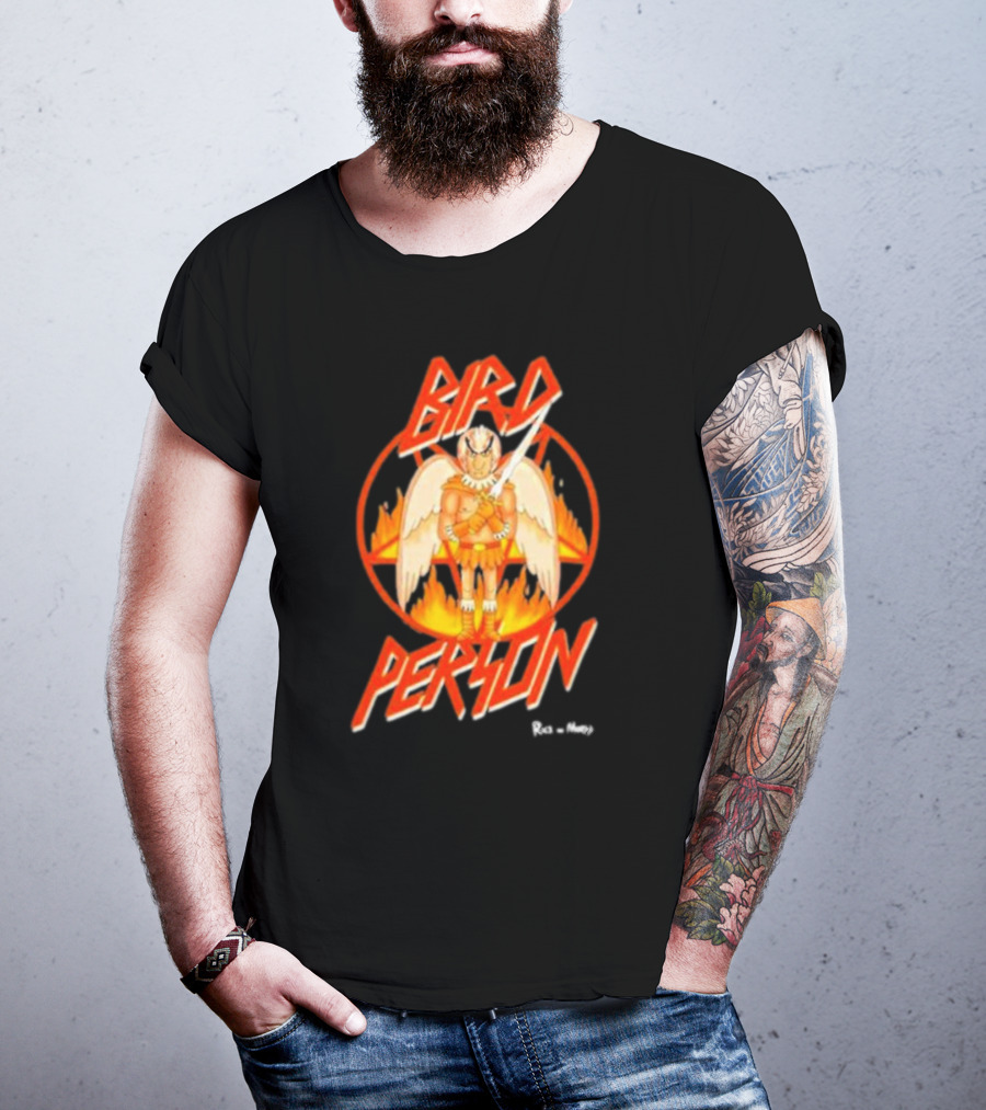 Bird Person Rick And Morty Winged Character Flame Background T-Shirt