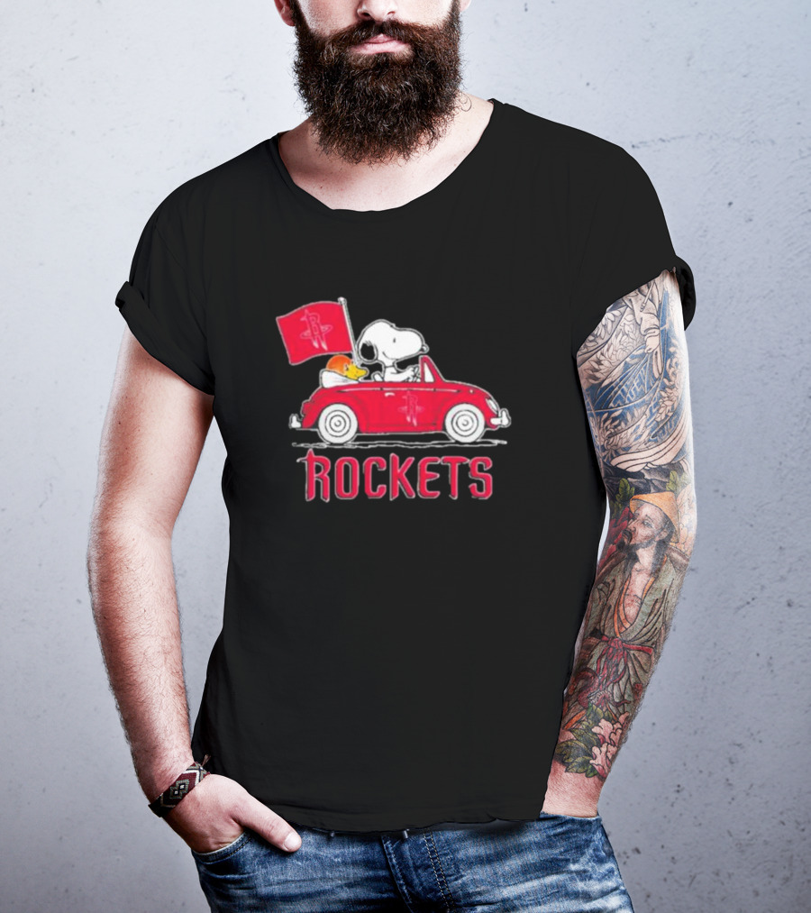 Houston Rockets Snoopy Dog Driving Red Car With Basketball Flag T-Shirt
