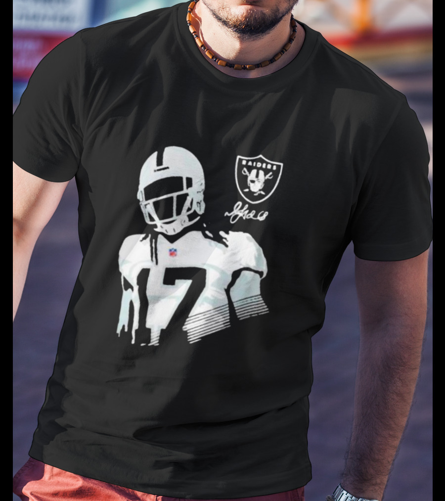 Las Vegas Raiders Davante Adams Black Player Raiders Logo Signature T-Shirt