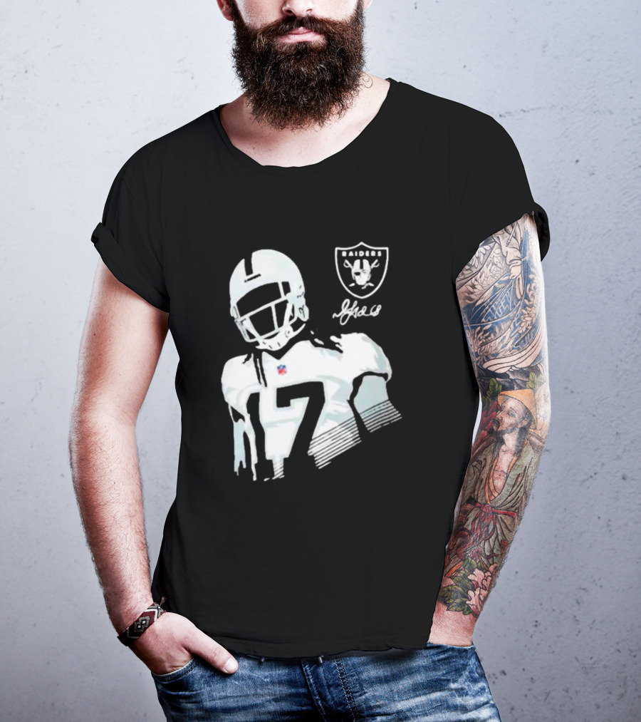 Las Vegas Raiders Davante Adams Black Player Raiders Logo Signature T-Shirt