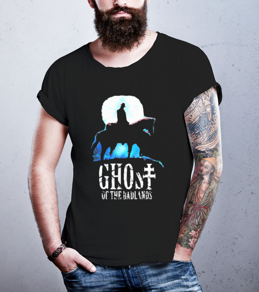 Ghost Of The Badlands Cowboy Silhouette Moonlit Horseback Scene T-Shirt