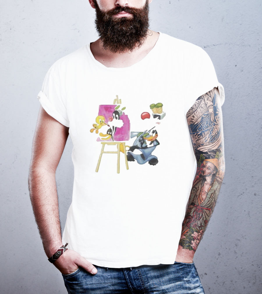 Looney Tunes Tweety Bird Painting Sylvester Daffy Duck Involved T-Shirt