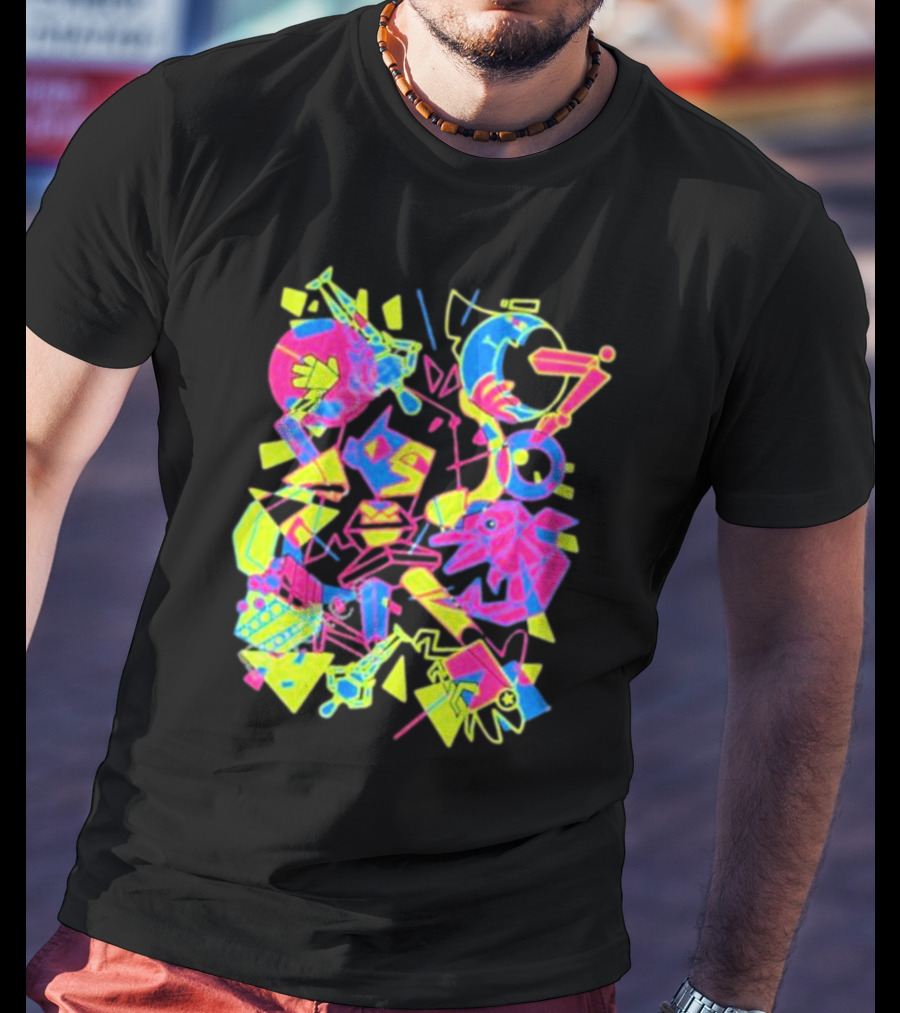 Ena What’s The Data Theta Neon Abstract Surrealism Geometric Shapes T-Shirt
