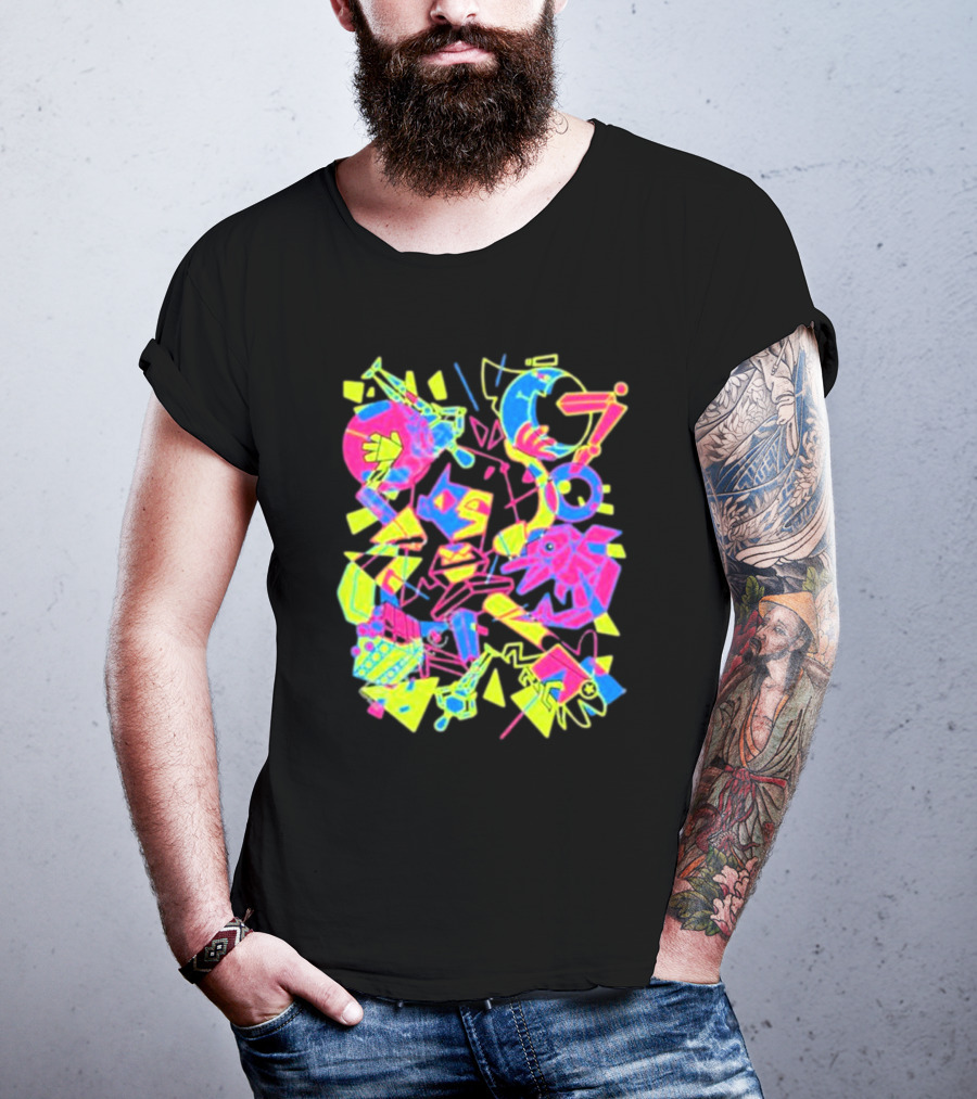 Ena What’s The Data Theta Neon Abstract Surrealism Geometric Shapes T-Shirt