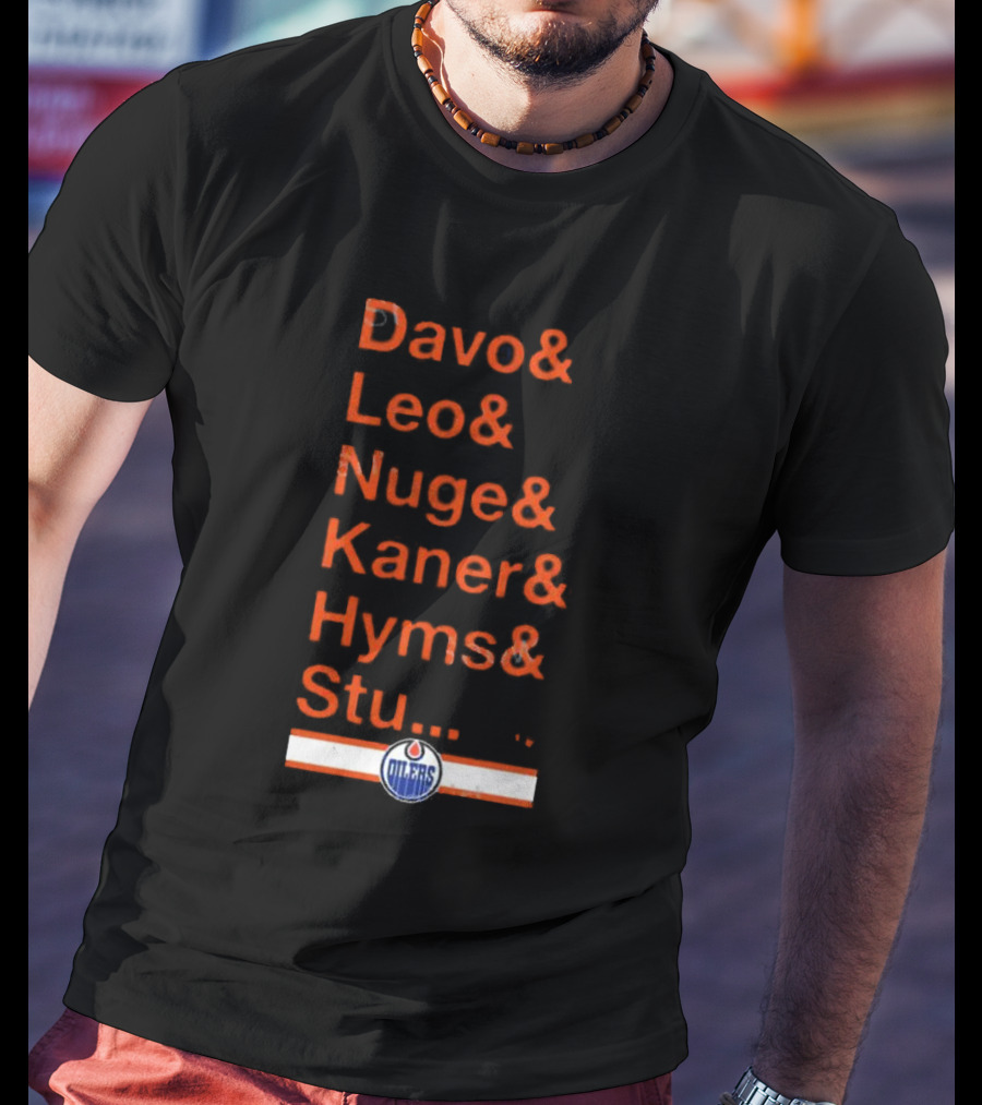 Davo Leo Nuge Kaner Hyms Stu Edmonton Oilers Logo Team Nickname Blue T-Shirt