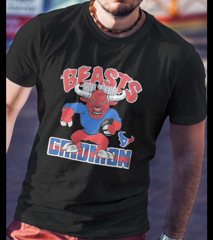 Houston Texans Beasts Of The Gridiron Red Bull Mascot Football T-Shirt