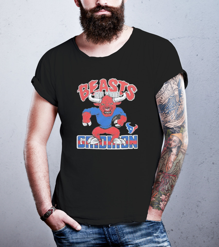 Houston Texans Beasts Of The Gridiron Red Bull Mascot Football T-Shirt