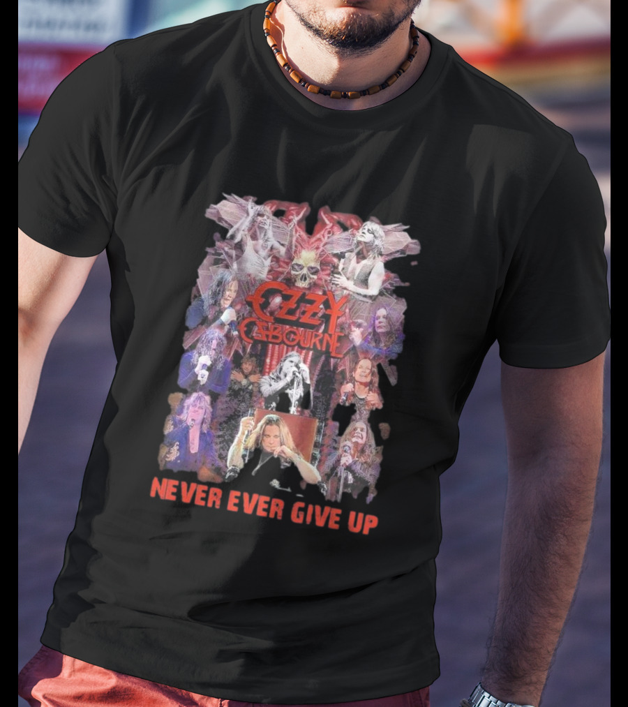 Ozzy Osbourne Never Ever Give Up Skull And Live Performances Collage T-Shirt