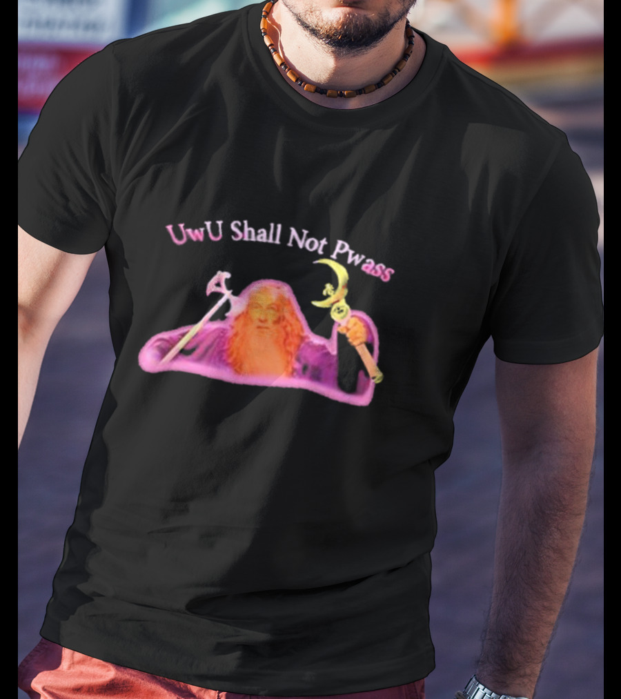 UwU Shall Not Pwass Wizard Illustration Fantasy Humor T-Shirt
