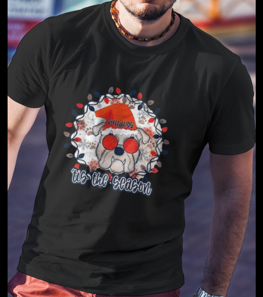 Bulldogs Tis The Season Christmas Lights Snowflakes T-Shirt