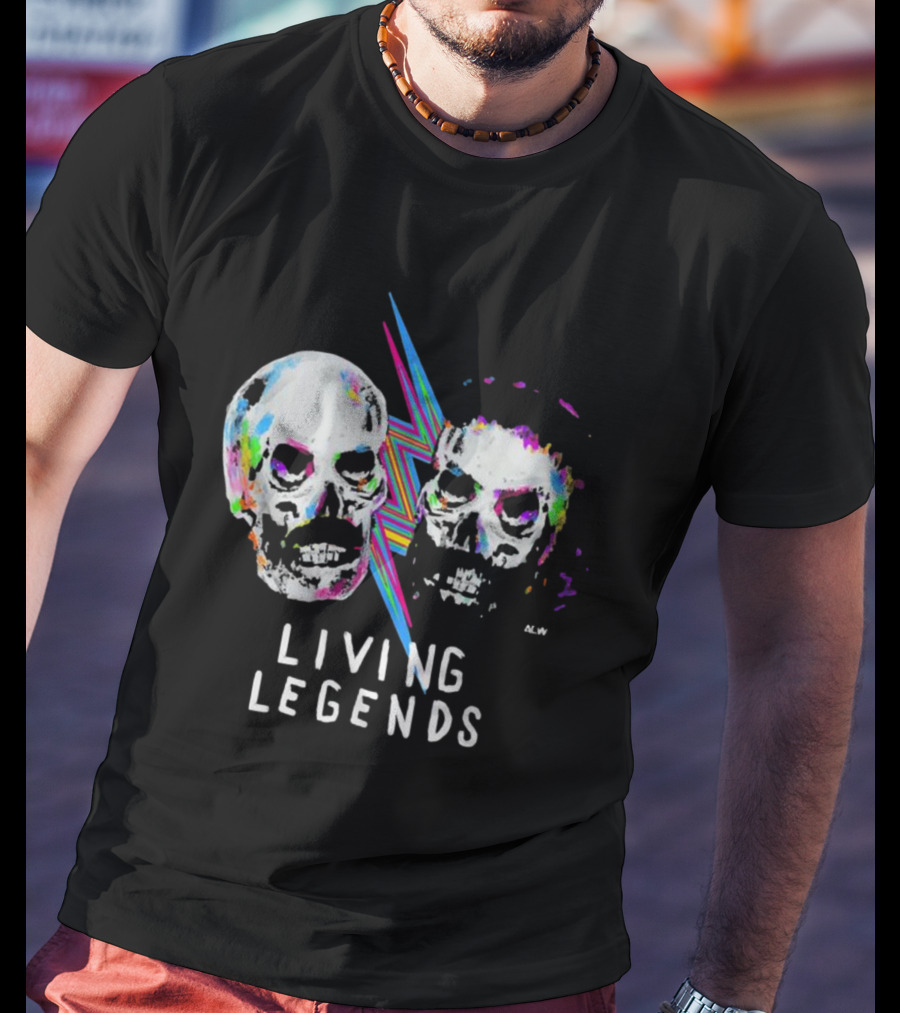 Living Legends Vibrant Skulls Art With Multicolor Lightning Bolt T-Shirt