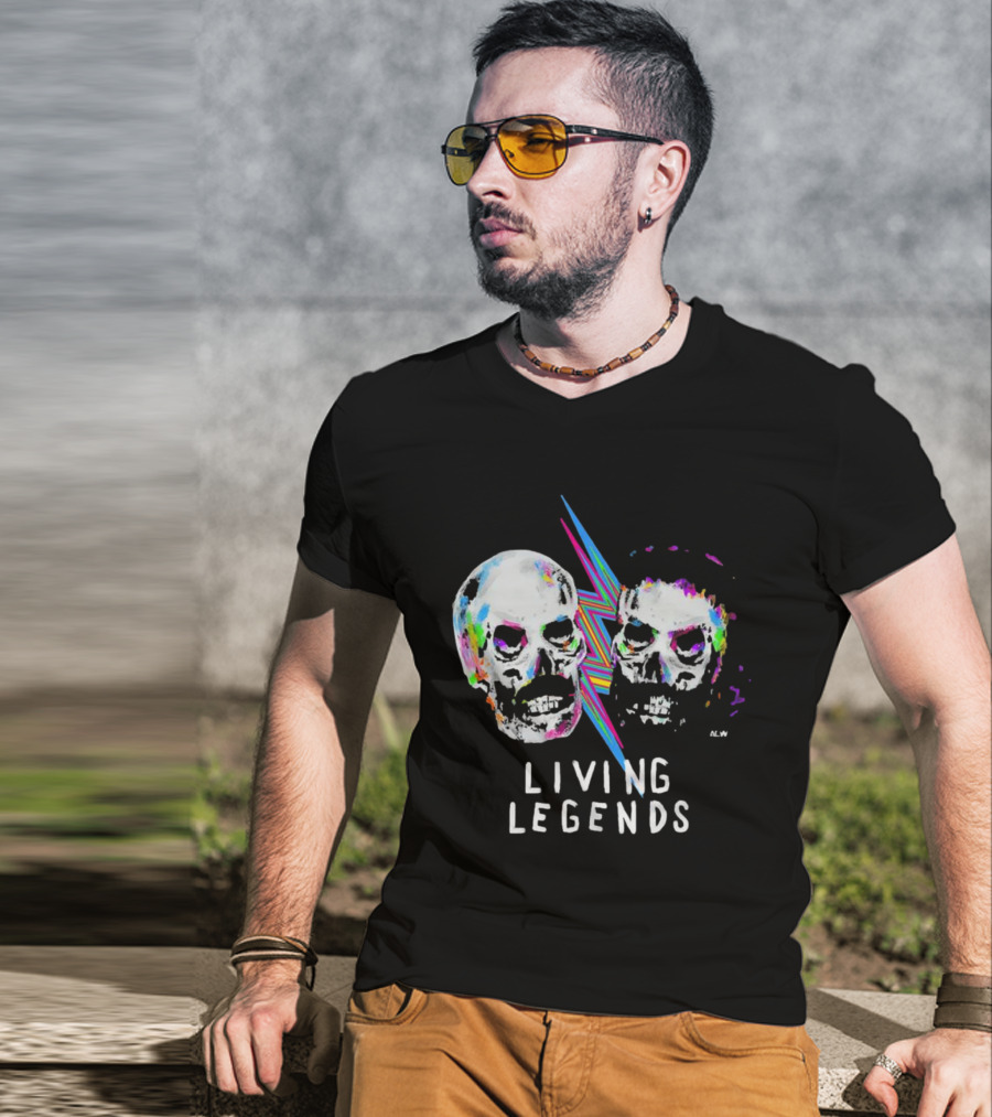 Living Legends Vibrant Skulls Art With Multicolor Lightning Bolt T-Shirt