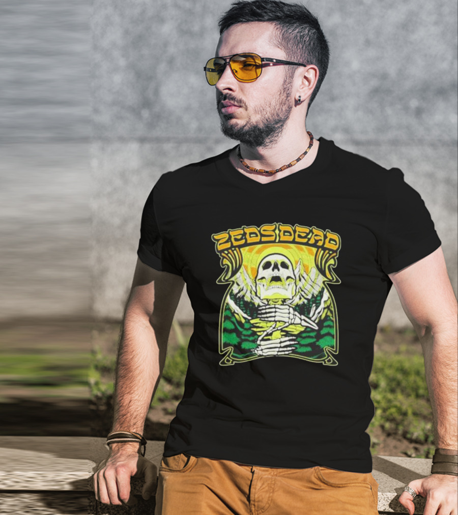 Zeds Dead Skull Rizing With Mountain And Sunset T-Shirt