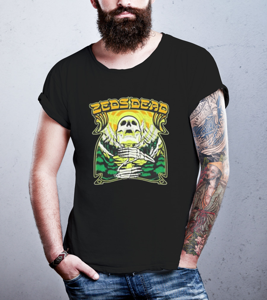 Zeds Dead Skull Rizing With Mountain And Sunset T-Shirt