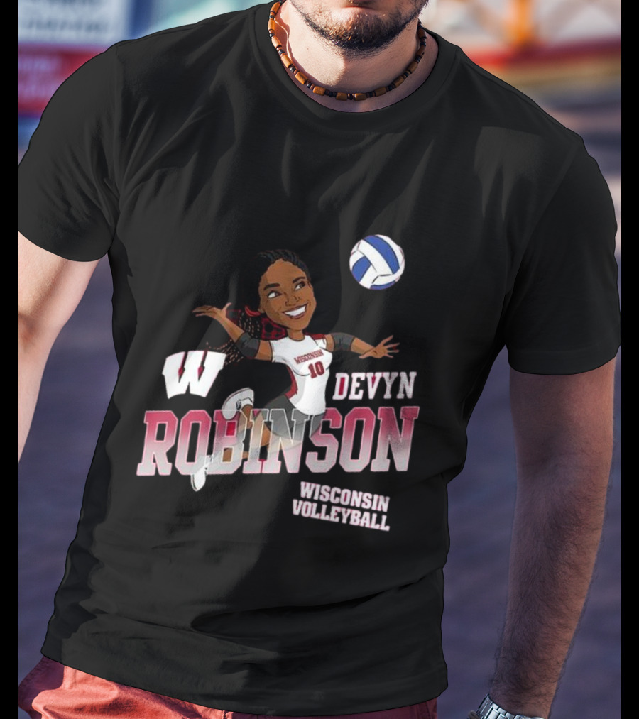 Wisconsin Volleyball Devyn Robinson Caricature T-Shirt