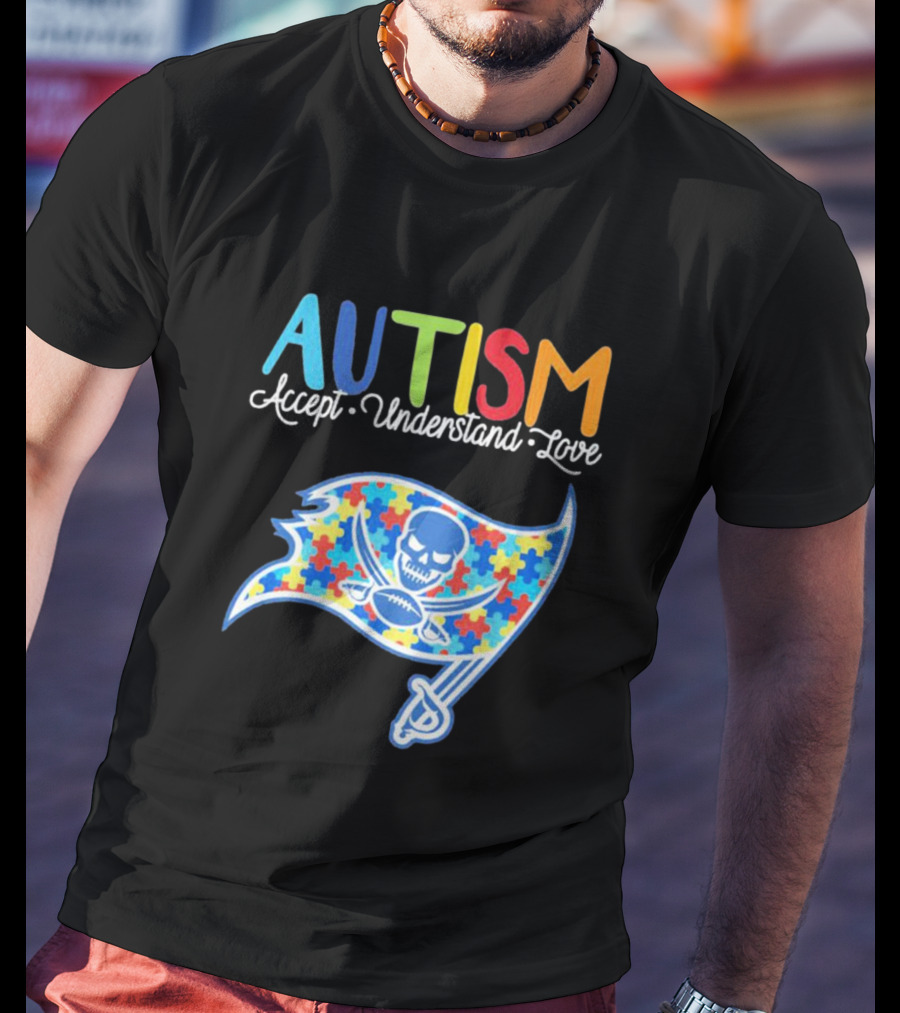 Tampa Bay Buccaneers Autism Awareness Accept Understand Love NFL Puzzle Flag T-Shirt