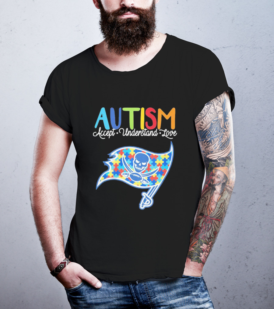 Tampa Bay Buccaneers Autism Awareness Accept Understand Love NFL Puzzle Flag T-Shirt