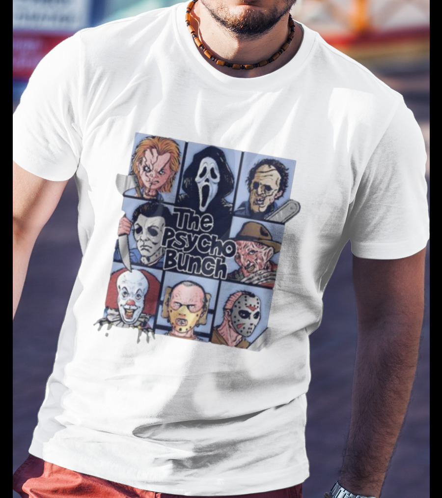The Psycho Bunch Horror Movie Characters Collage T-Shirt