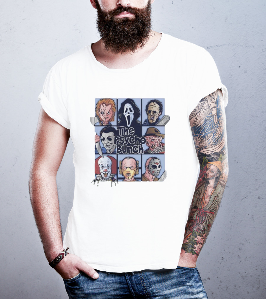 The Psycho Bunch Horror Movie Characters Collage T-Shirt
