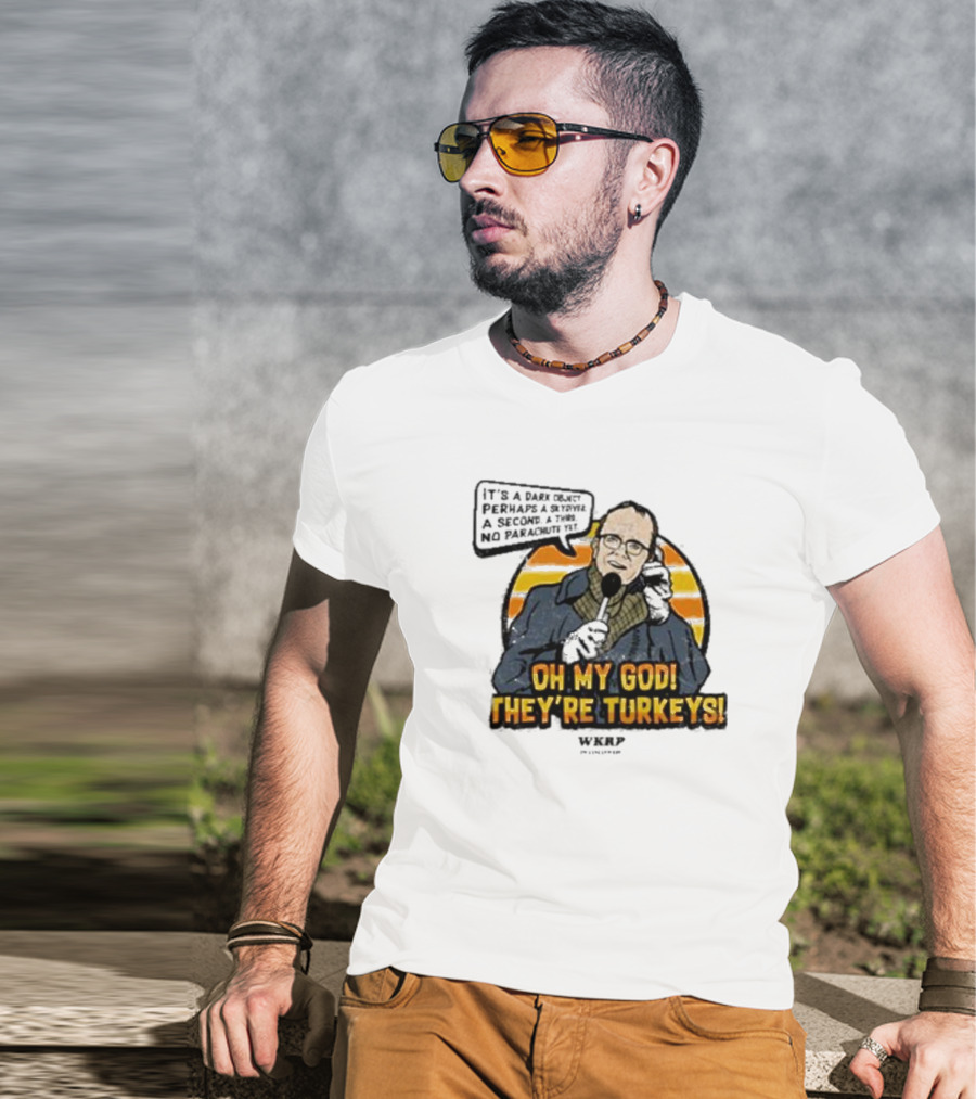 WKRP Oh My God They’re Turkeys Dark Object Parachute T-Shirt