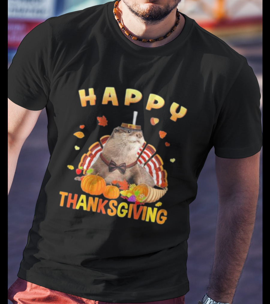 Happy Thanksgiving Otter Turkey Pilgrim T-Shirt