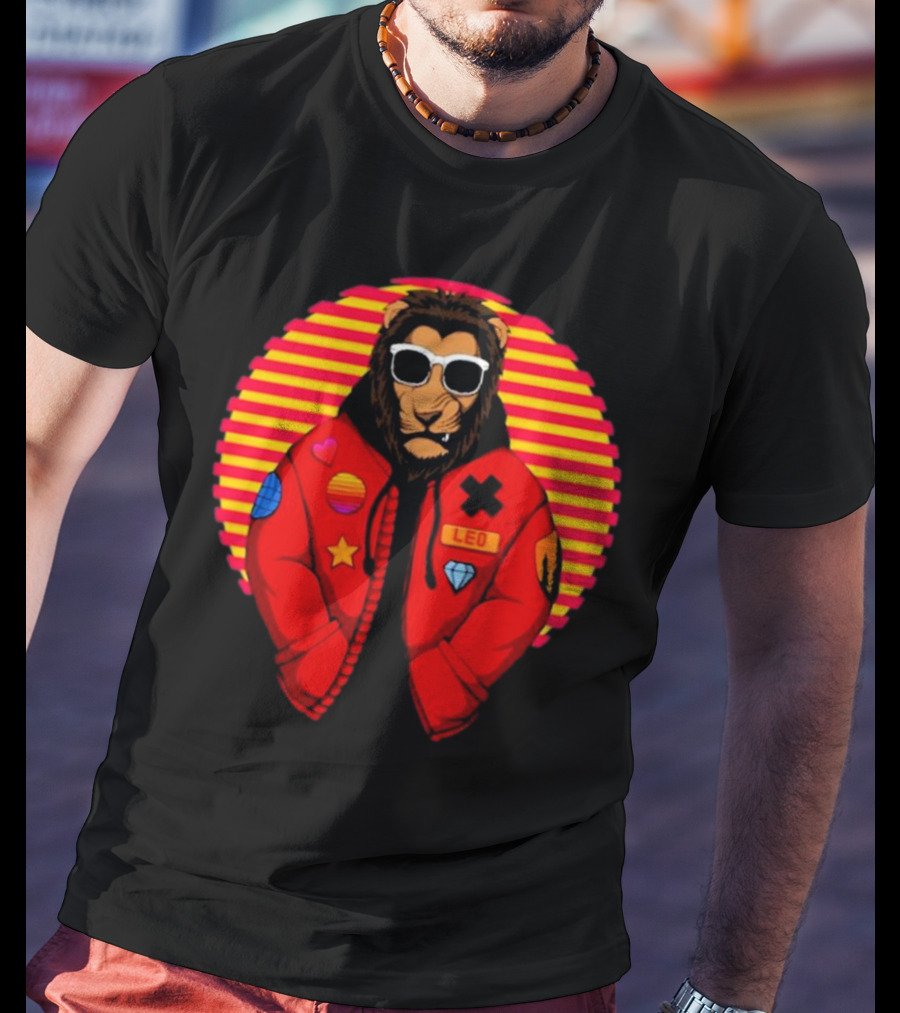 Captainsauce Merch Cool Lion Leo Jacket Retro Stripes T-Shirt
