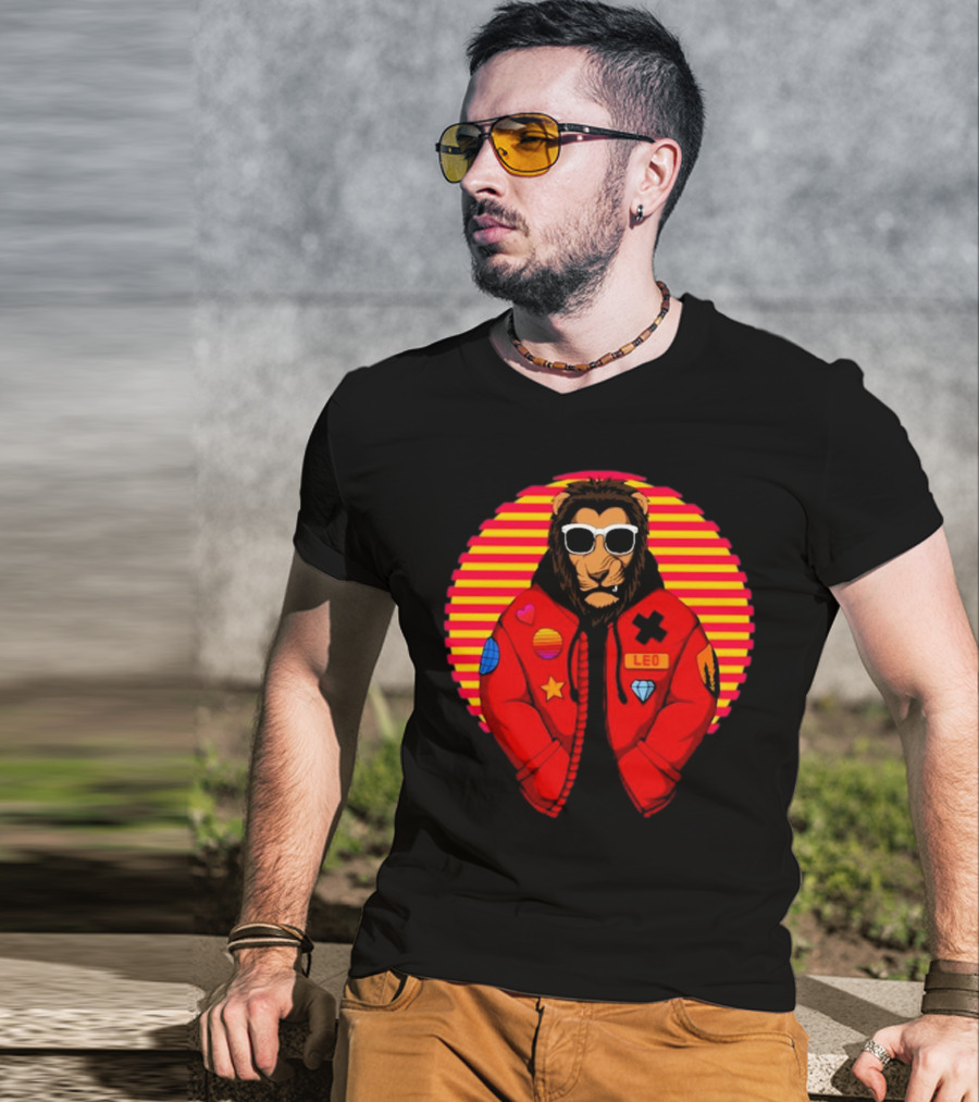 Captainsauce Merch Cool Lion Leo Jacket Retro Stripes T-Shirt