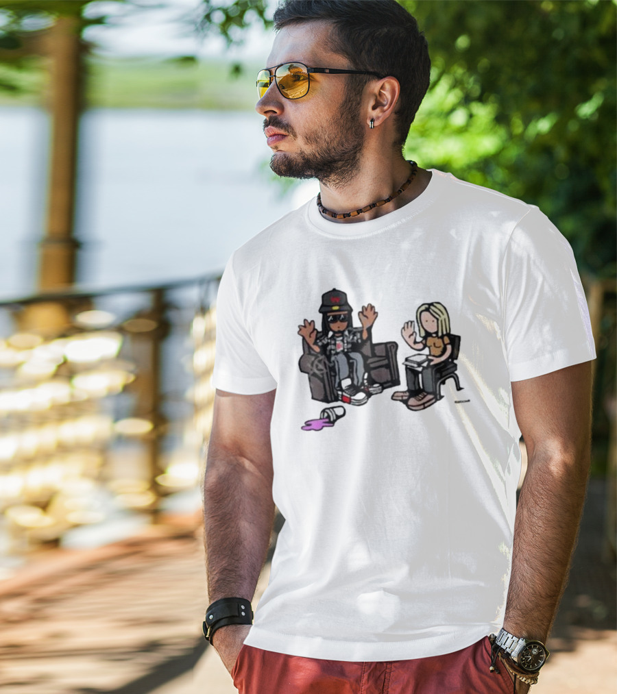 Cartoon Lil Wayne Interview Scene With Spilled Cup T-Shirt