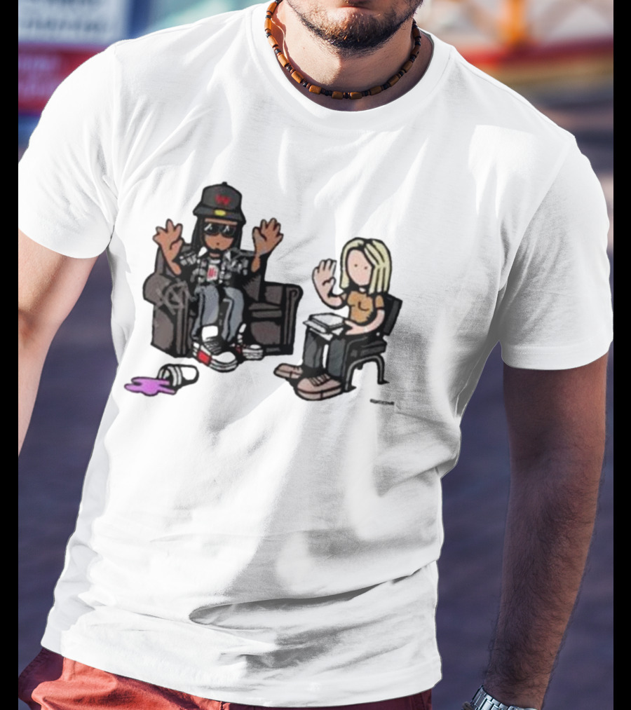 Cartoon Lil Wayne Interview Scene With Spilled Cup T-Shirt