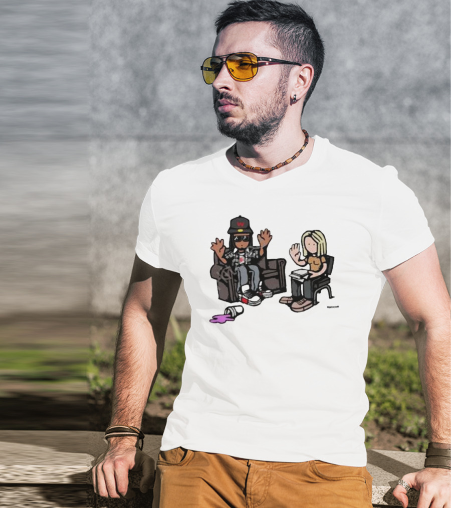 Cartoon Lil Wayne Interview Scene With Spilled Cup T-Shirt