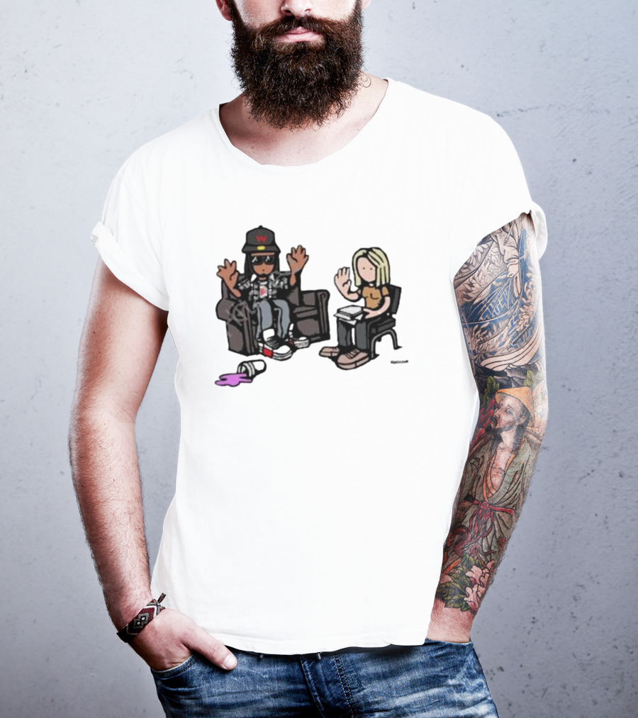 Cartoon Lil Wayne Interview Scene With Spilled Cup T-Shirt