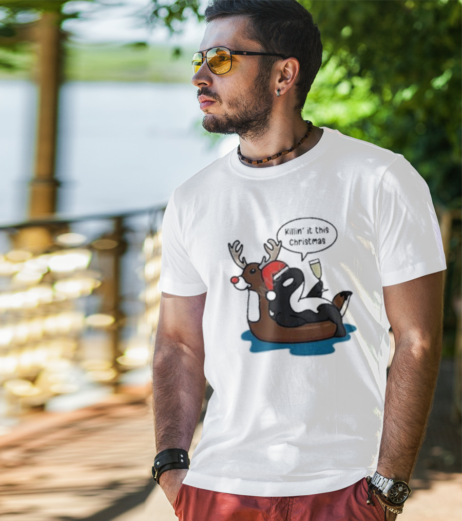 Killin' It This Christmas Dolphin Orca Reindeer T-Shirt