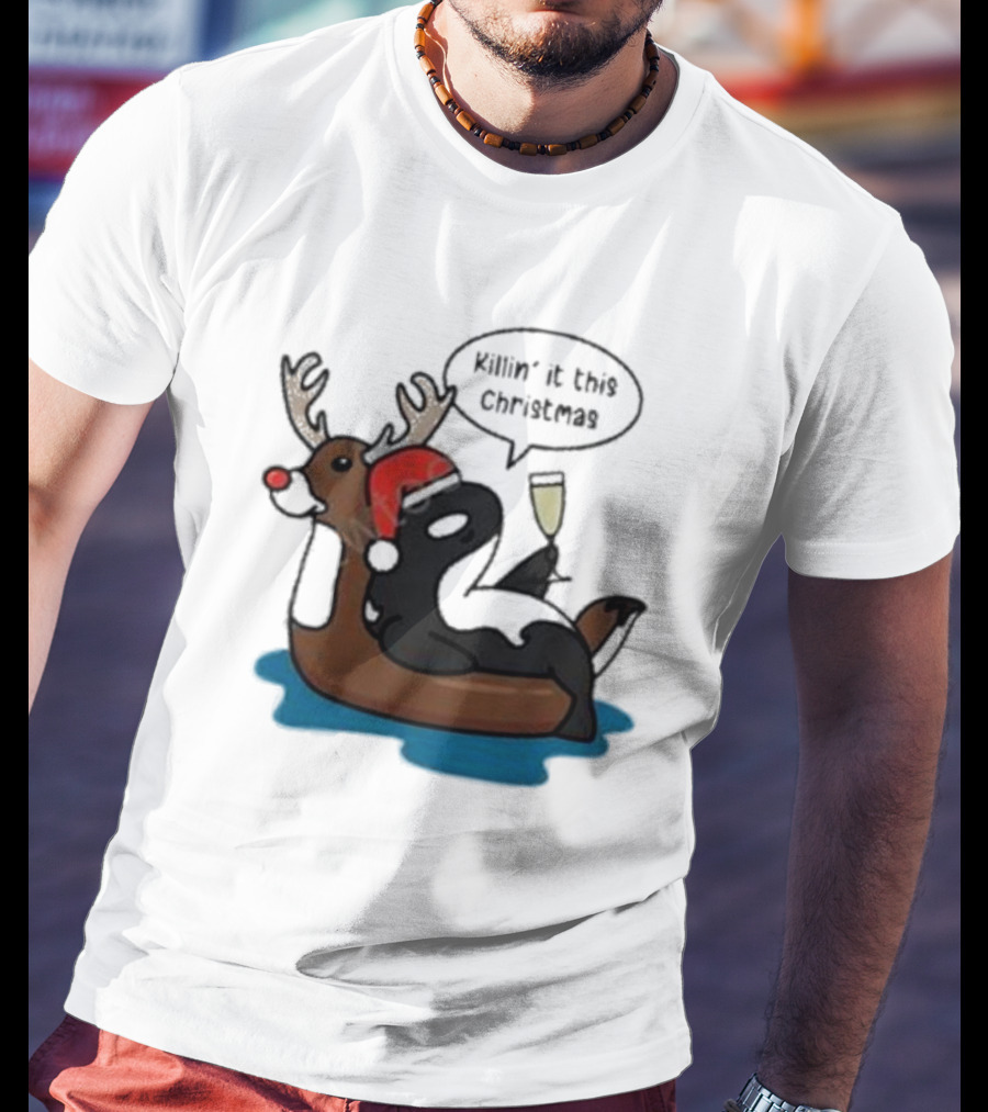 Killin' It This Christmas Dolphin Orca Reindeer T-Shirt