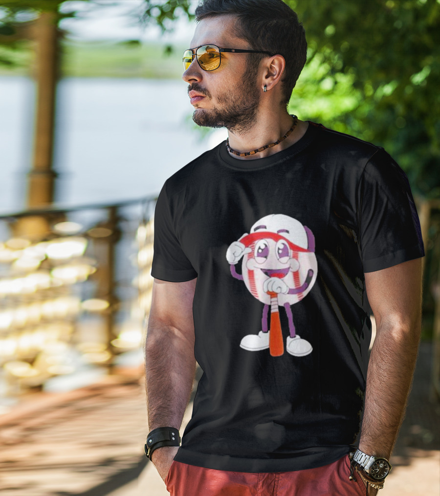 Smiling Baseball Mascot With Bat And Cap T-Shirt