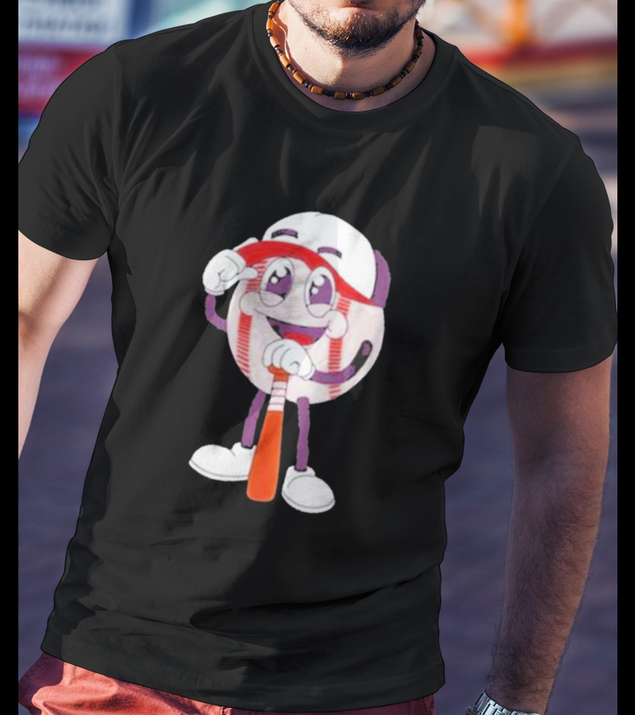Smiling Baseball Mascot With Bat And Cap T-Shirt