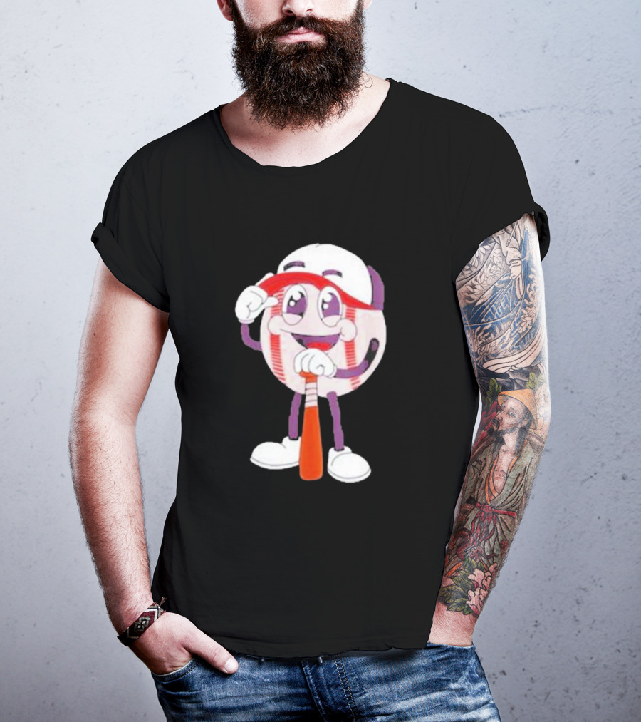 Smiling Baseball Mascot With Bat And Cap T-Shirt