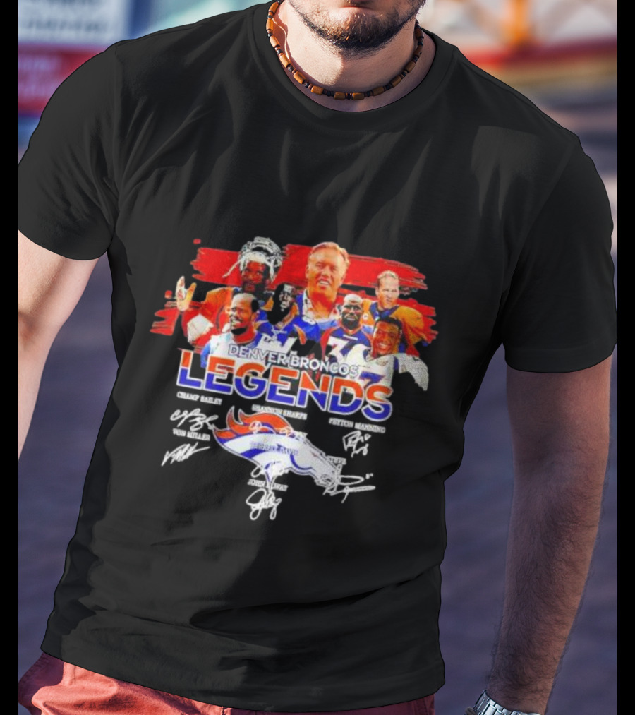 Denver Broncos Legends Champ Bailey Shannon Sharpe Peyton Manning Von Miller John Elway Signatures Vintage T-Shirt