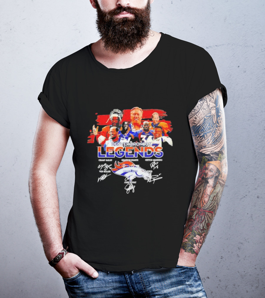 Denver Broncos Legends Champ Bailey Shannon Sharpe Peyton Manning Von Miller John Elway Signatures Vintage T-Shirt