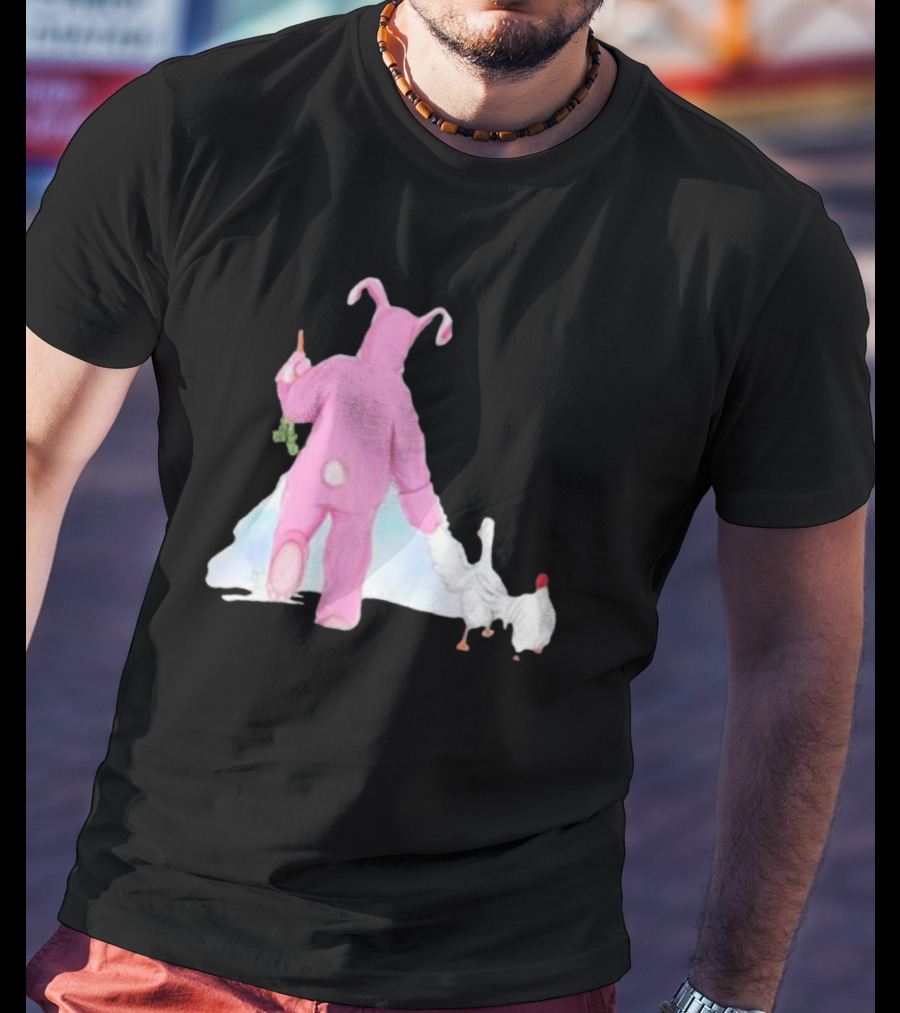 Matthew Perry Pink Bunny Holding Chicken T-Shirt