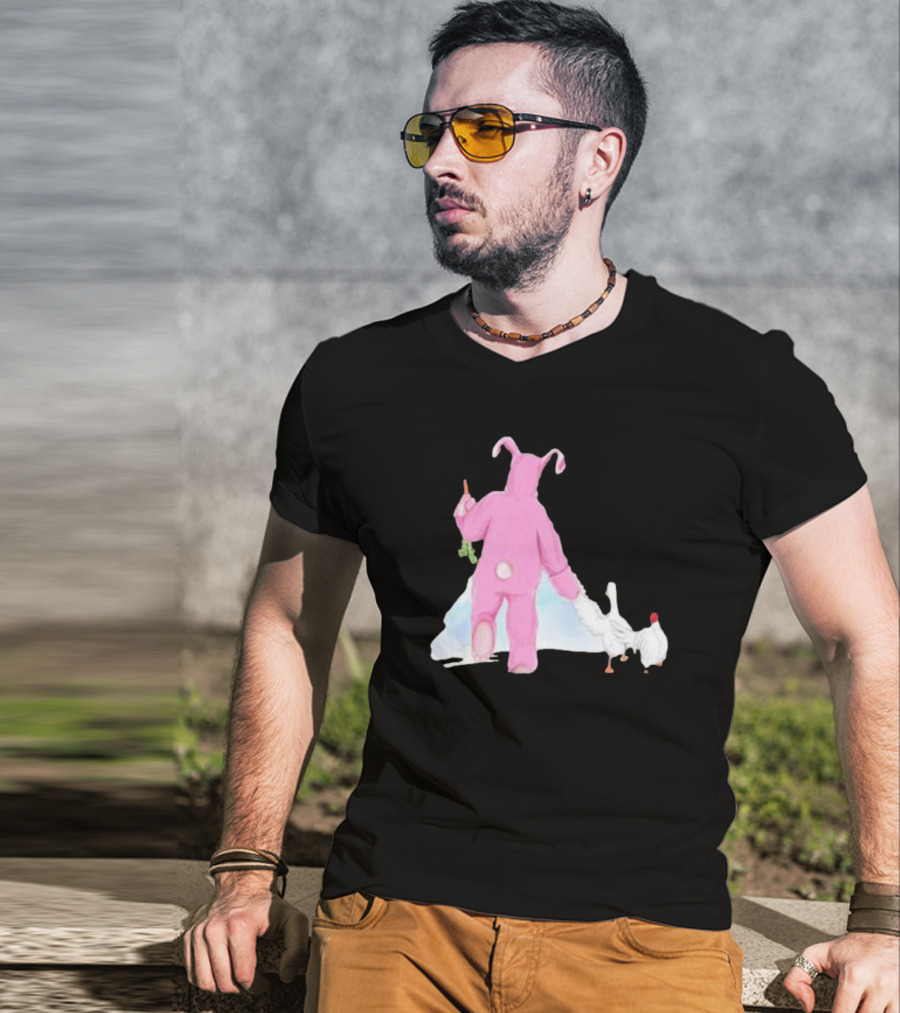 Matthew Perry Pink Bunny Holding Chicken T-Shirt