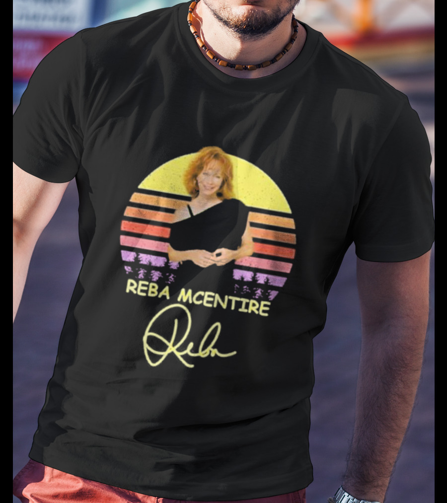 Reba McEntire Vintage Smile Signature Retro Sunset Image T-Shirt