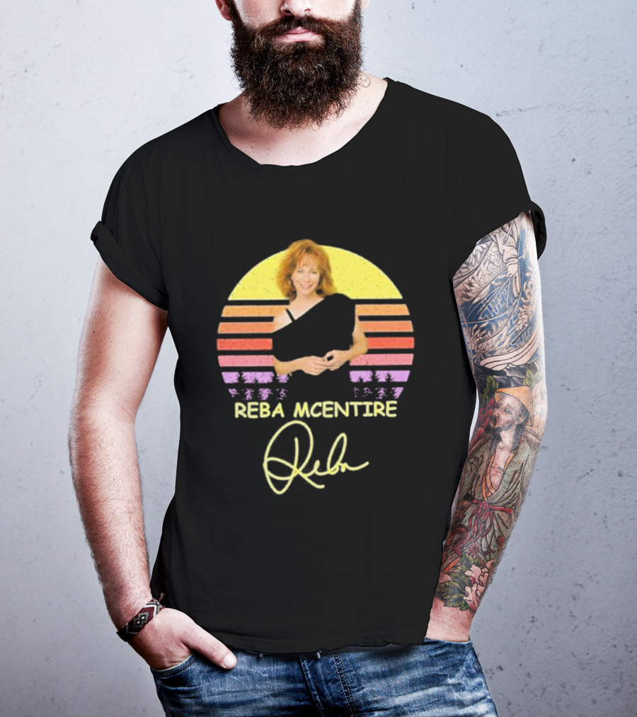 Reba McEntire Vintage Smile Signature Retro Sunset Image T-Shirt
