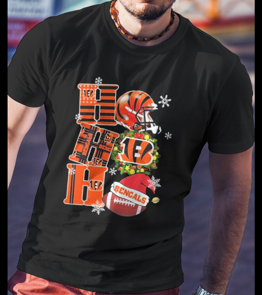 Cincinnati Bengals Ho Ho Ho Christmas Football Team T-Shirt