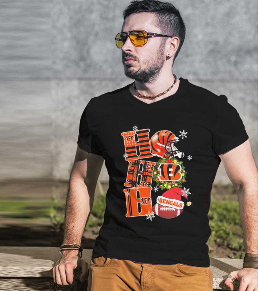 Cincinnati Bengals Ho Ho Ho Christmas Football Team T-Shirt