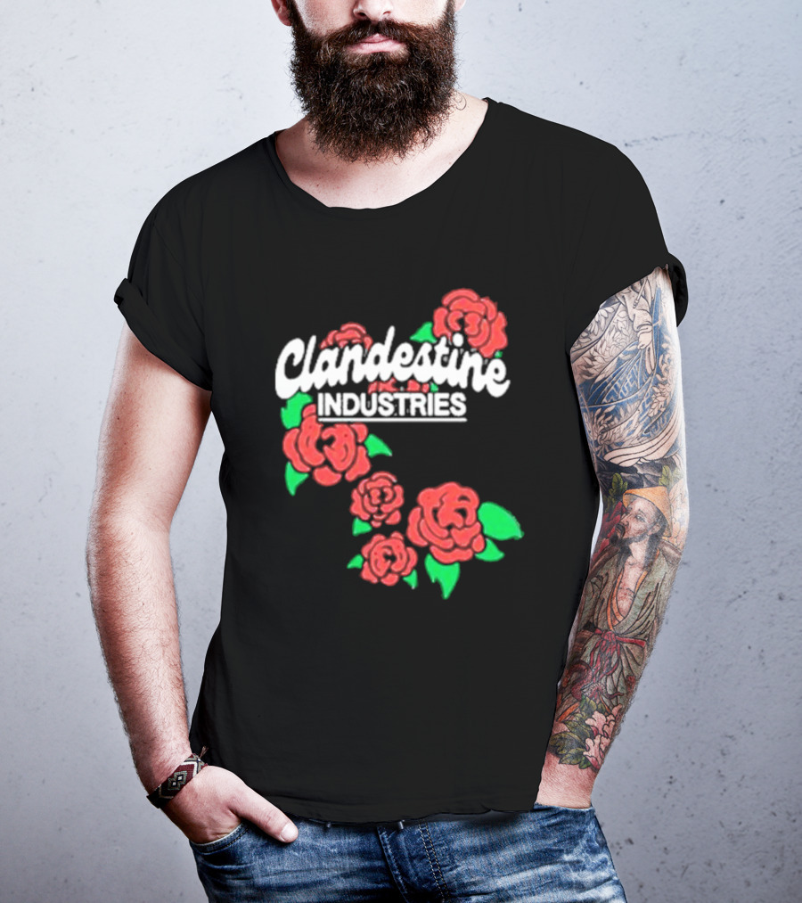 Clandestine Industries Roses Band With Red And Green Elements T-Shirt