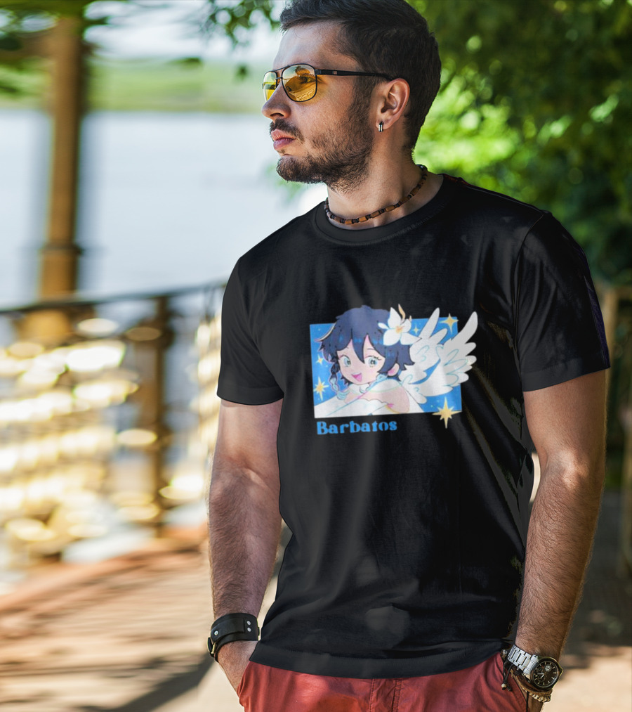 Genshin Impact Barbatos Angelic Blue Winged Character With Stars T-Shirt