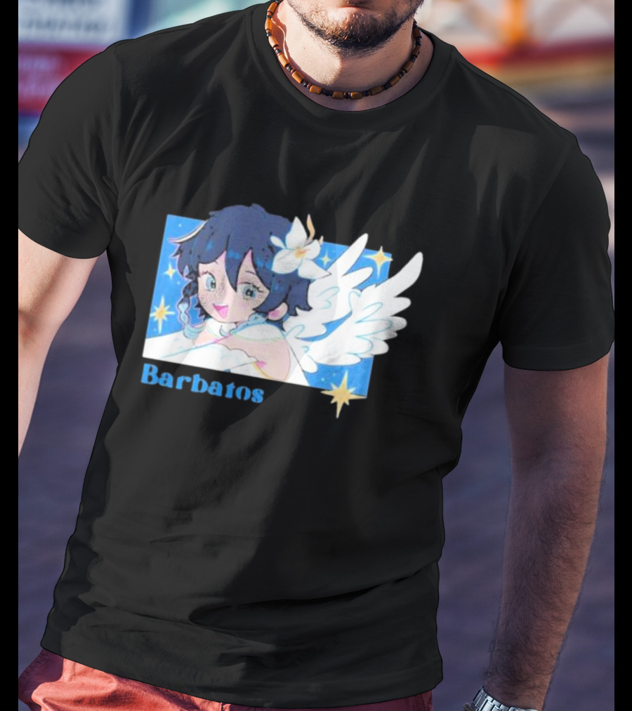 Genshin Impact Barbatos Angelic Blue Winged Character With Stars T-Shirt