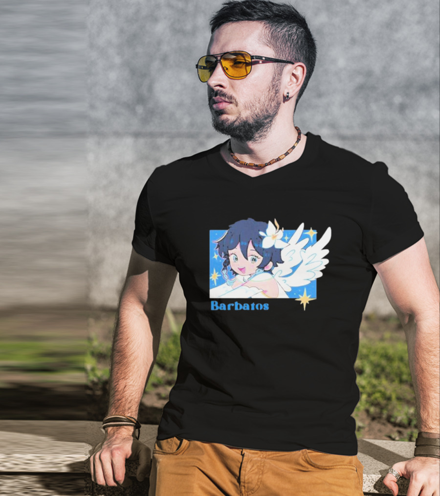 Genshin Impact Barbatos Angelic Blue Winged Character With Stars T-Shirt